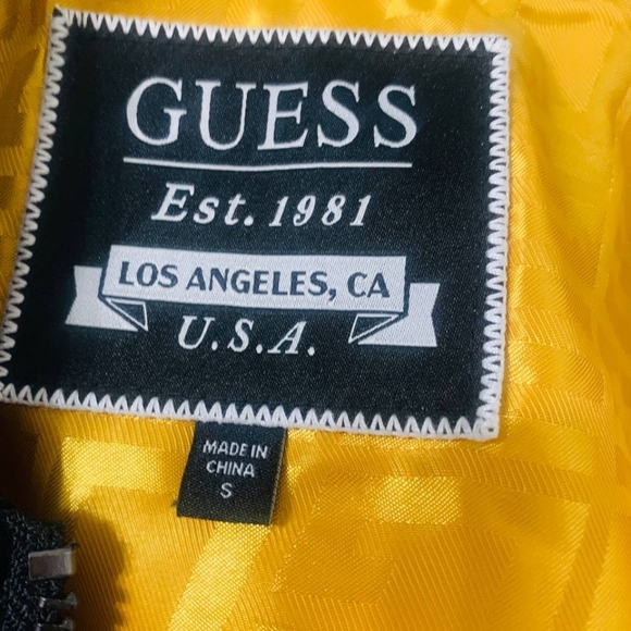 New GUESS mens District Faux Leather Bomber Jacket Size S - Picture 10 of 11